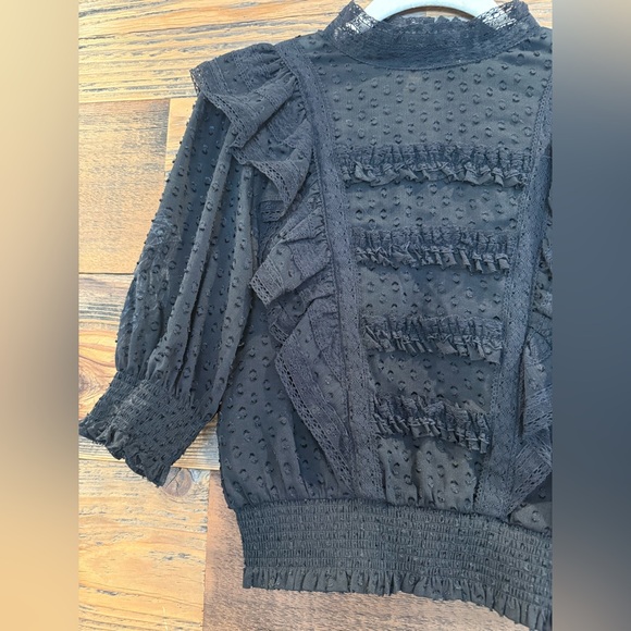 The Kooples Black Textured Ruffle Blouse NWT Flawed - Picture 3 of 11